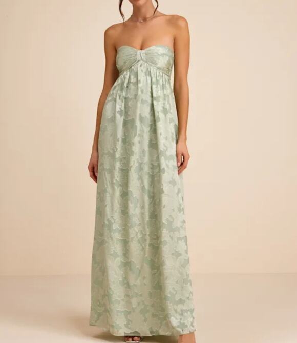 Lulus Dresses & Skirts - Lulus Danalia Sage Floral Burnout Strapless Maxi Dress size M Wedding Fairy New